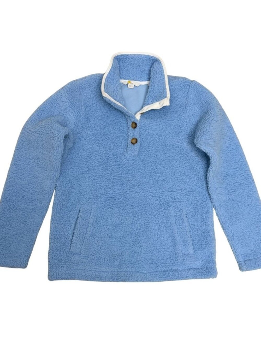 BODEN Sherpa Fleece Jacket Designer Blue Quarter Button Coat Womens 4